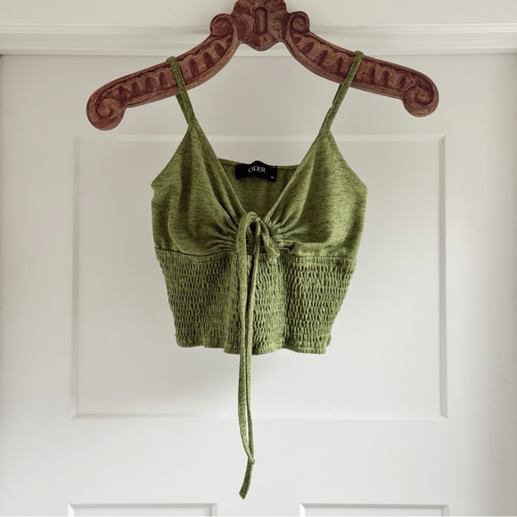 Cider Tops - Cider Green Smocked Drawstring Crop Cami Top Size M